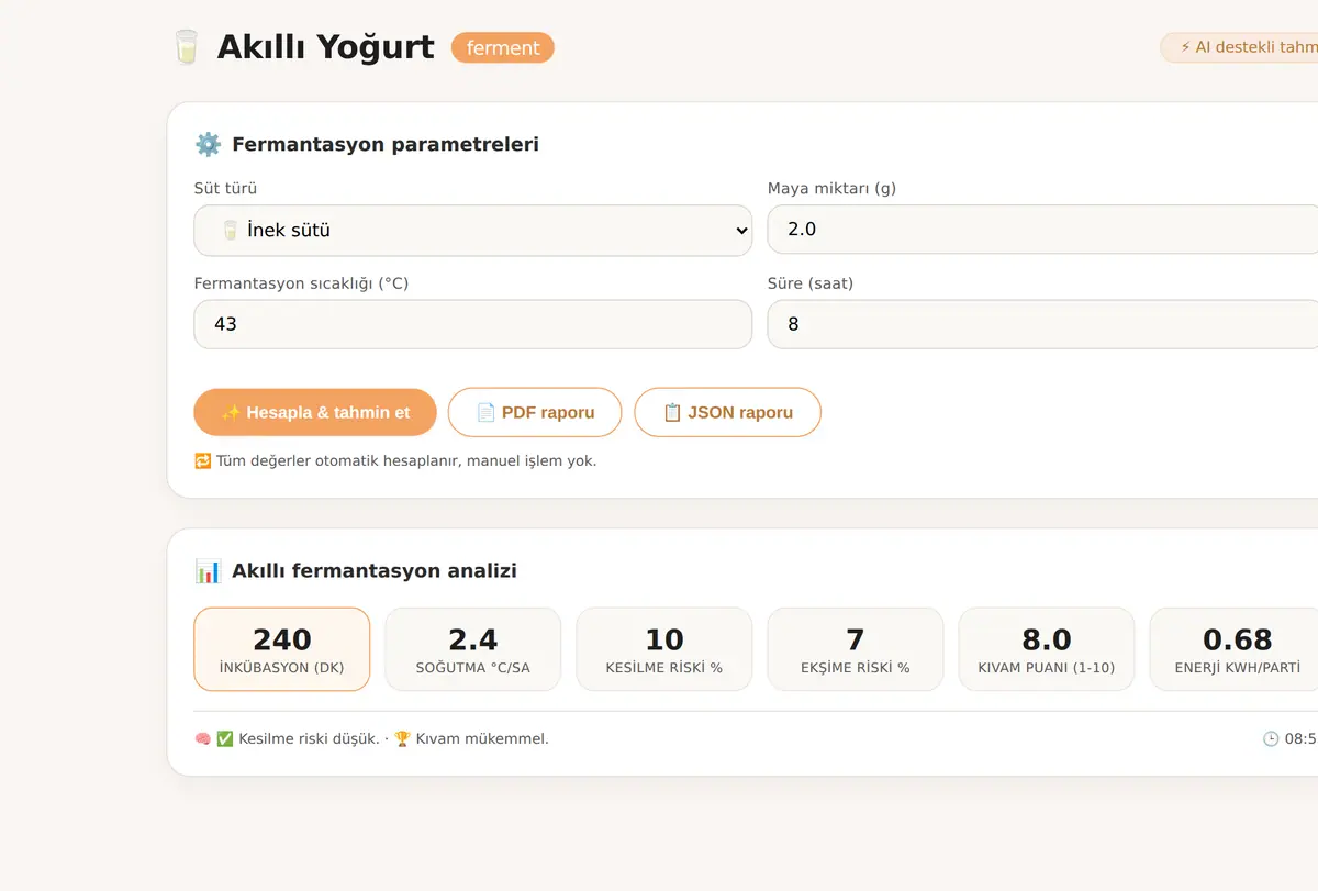 Akıllı Yoğurt Makinesi · Fermantasyon Hesaplayıcı ekran görüntüsü