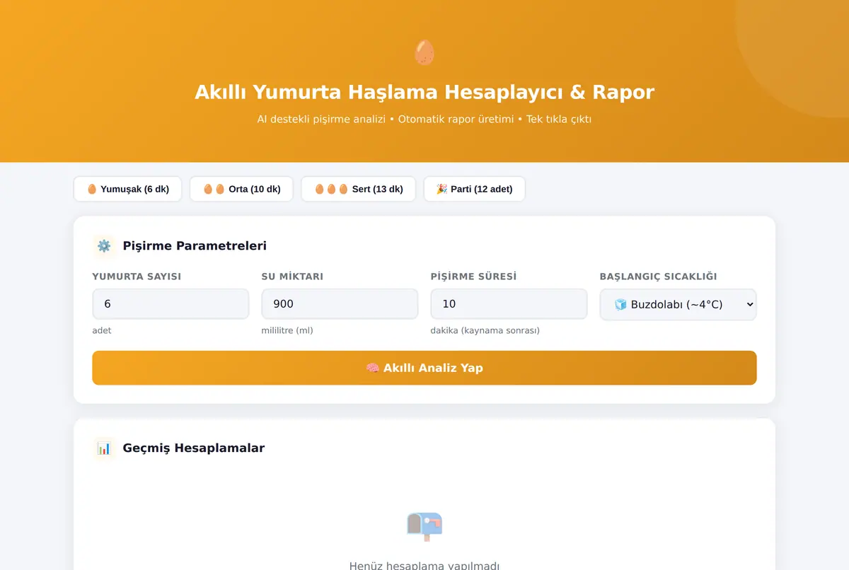 Akıllı Yumurta Haşlama Hesaplayıcı & Rapor ekran görüntüsü 2
