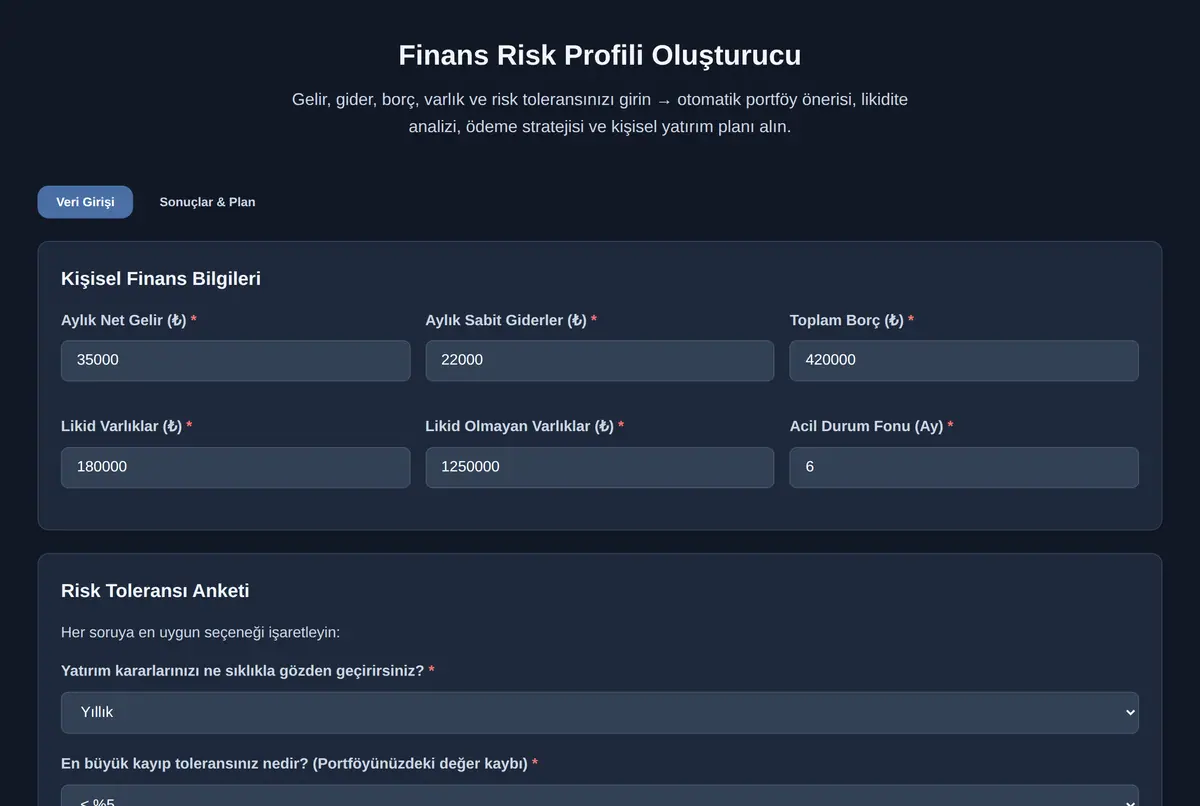 Finans Risk Profili Oluşturucu ekran görüntüsü 2
