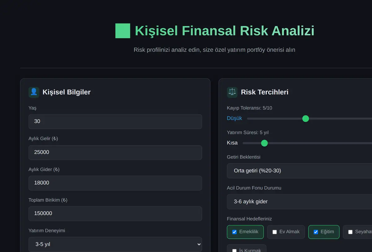 Kişisel Finansal Risk Analizi ve Portföy Oluşturucu ekran görüntüsü