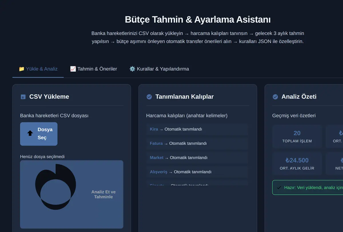 Bütçe Tahmin & Ayarlama Asistanı ekran görüntüsü
