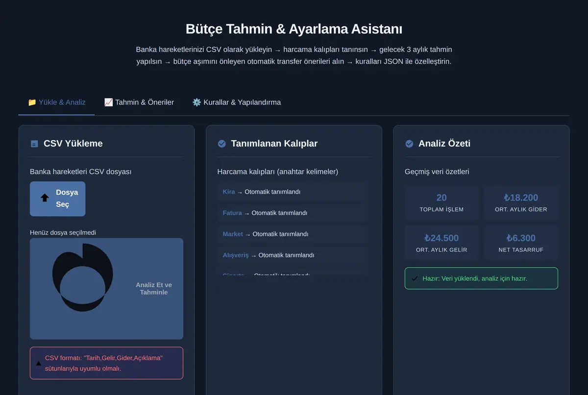 Bütçe Tahmin & Ayarlama Asistanı ekran görüntüsü 2