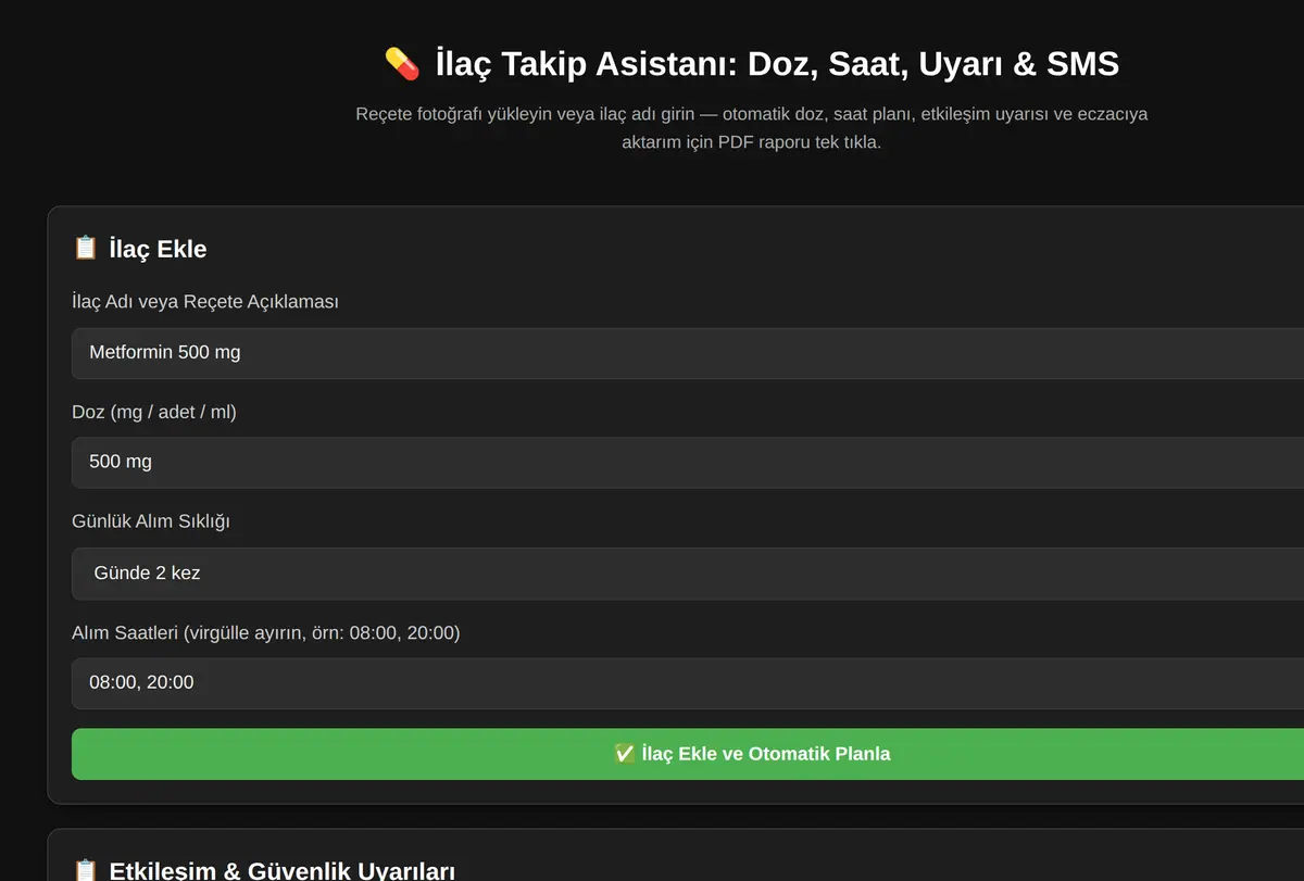 İlaç Takip Asistanı: Doz, Saat, Uyarı & SMS ekran görüntüsü