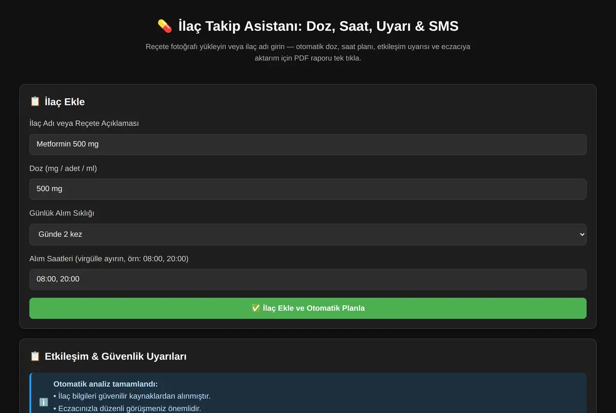 İlaç Takip Asistanı: Doz, Saat, Uyarı & SMS ekran görüntüsü 2