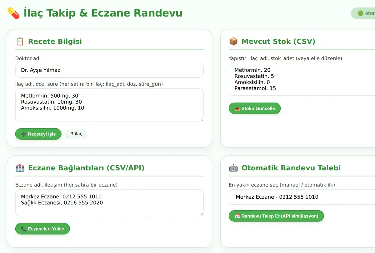 İlaç Takip ve Eczane Randevu Otomasyonu ekran görüntüsü