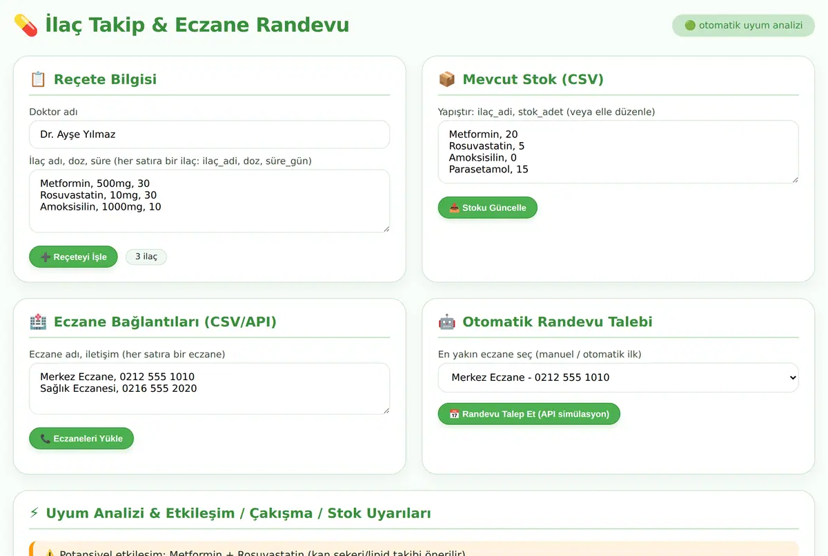 İlaç Takip ve Eczane Randevu Otomasyonu ekran görüntüsü 2