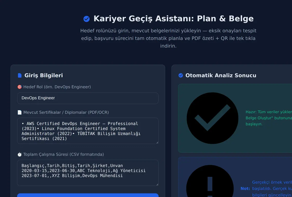 Kariyer Geçiş Asistanı: Plan & Belge ekran görüntüsü