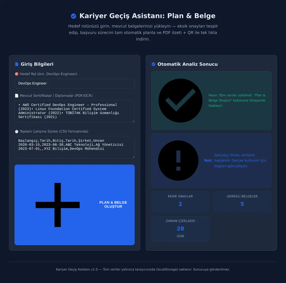 Kariyer Geçiş Asistanı: Plan & Belge ekran görüntüsü 3