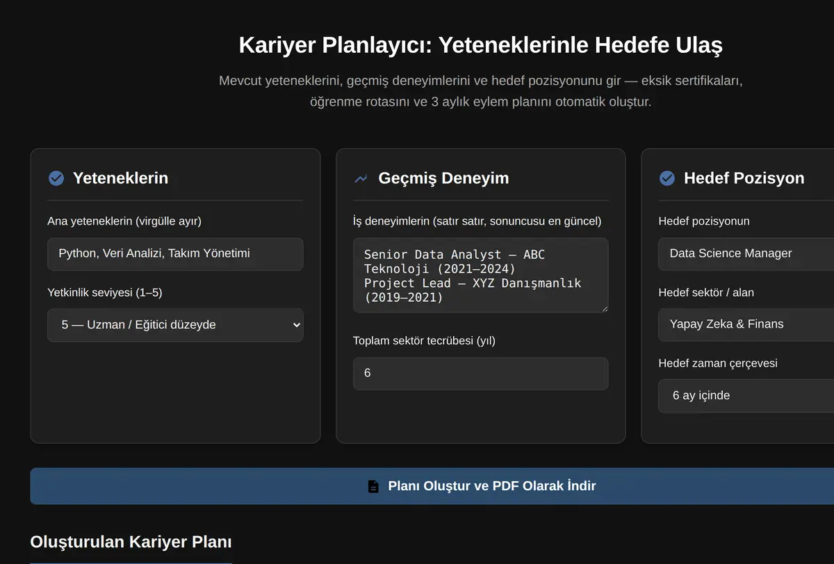 Kariyer Planlayıcı: Yeteneklerinle Hedefe Ulaş ekran görüntüsü