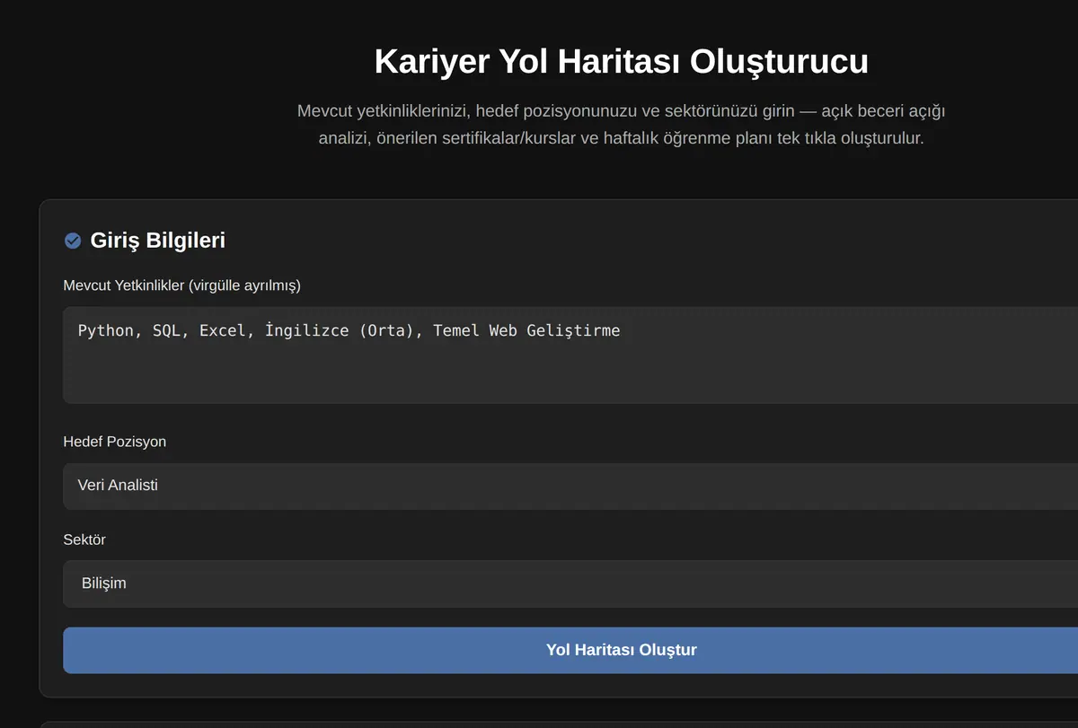 Kariyer Yol Haritası Oluşturucu ekran görüntüsü