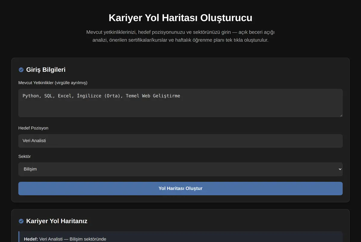 Kariyer Yol Haritası Oluşturucu ekran görüntüsü 2