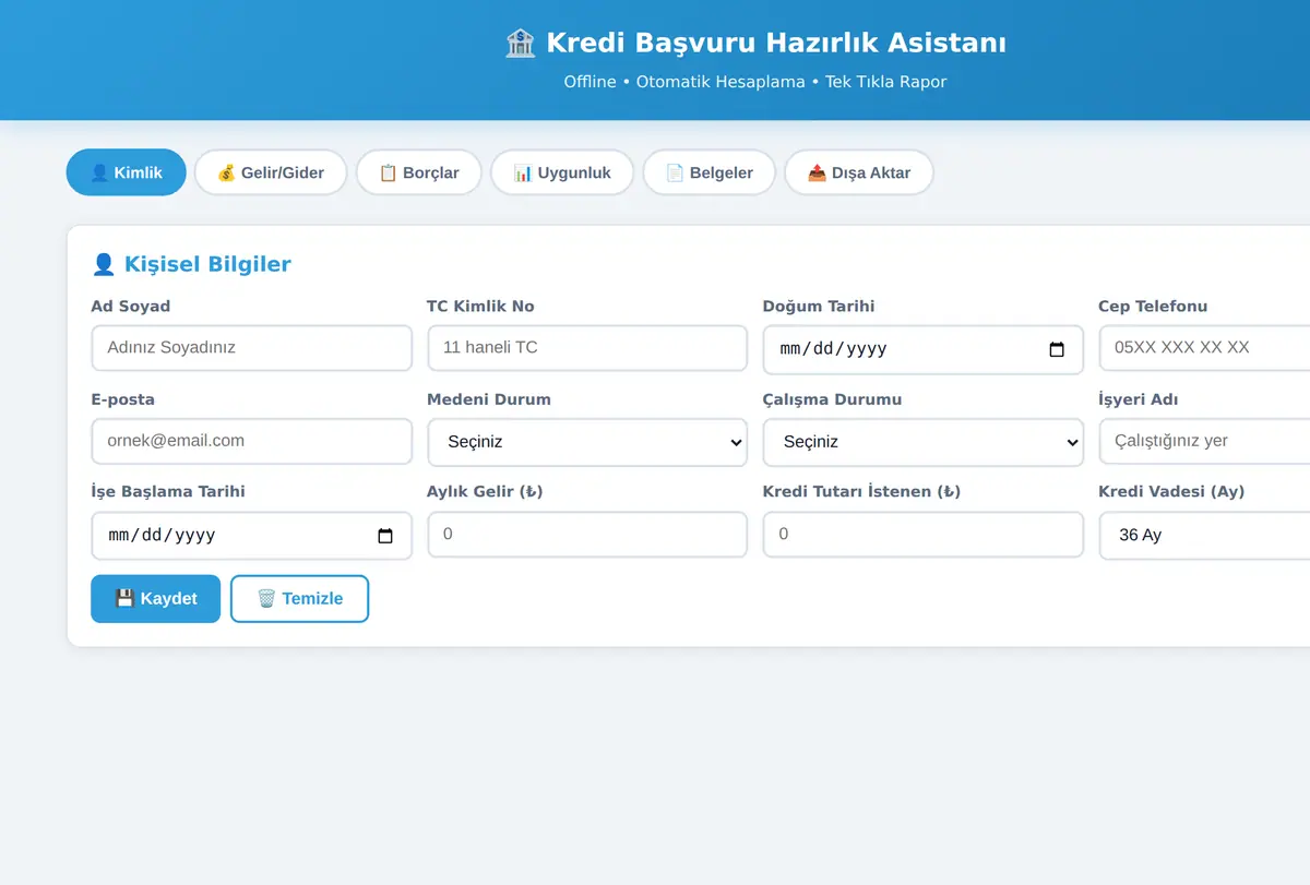 Kredi Başvuru Hazırlık Asistanı - Offline ekran görüntüsü