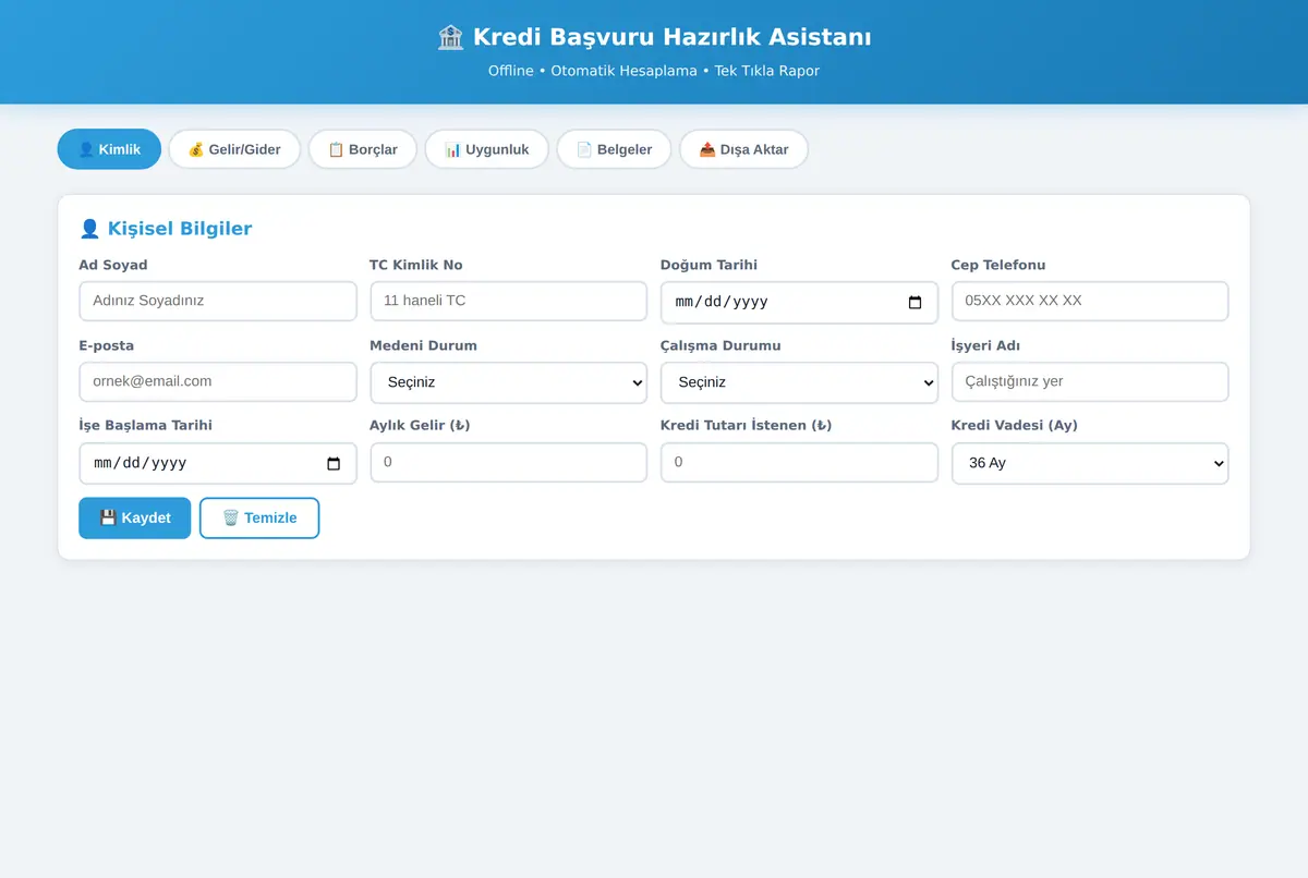 Kredi Başvuru Hazırlık Asistanı - Offline ekran görüntüsü 3