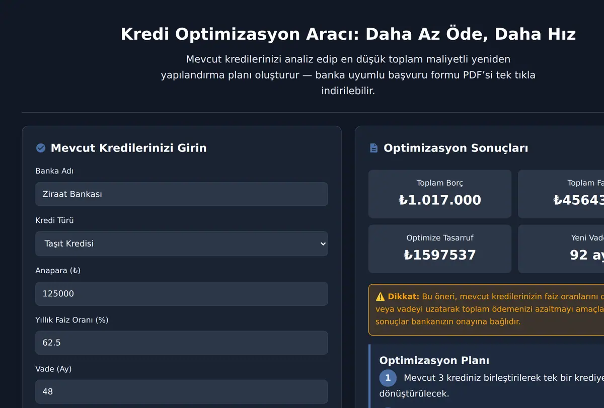 Kredi Optimizasyon Aracı: Daha Az Öde, Daha Hız ekran görüntüsü