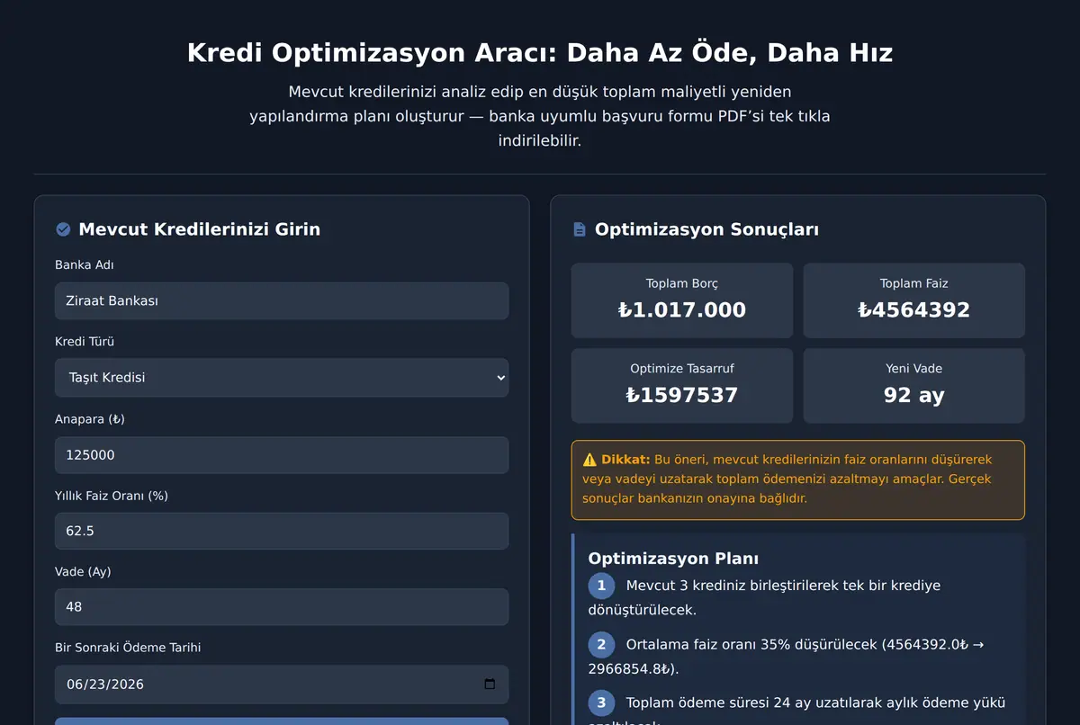 Kredi Optimizasyon Aracı: Daha Az Öde, Daha Hız ekran görüntüsü 2