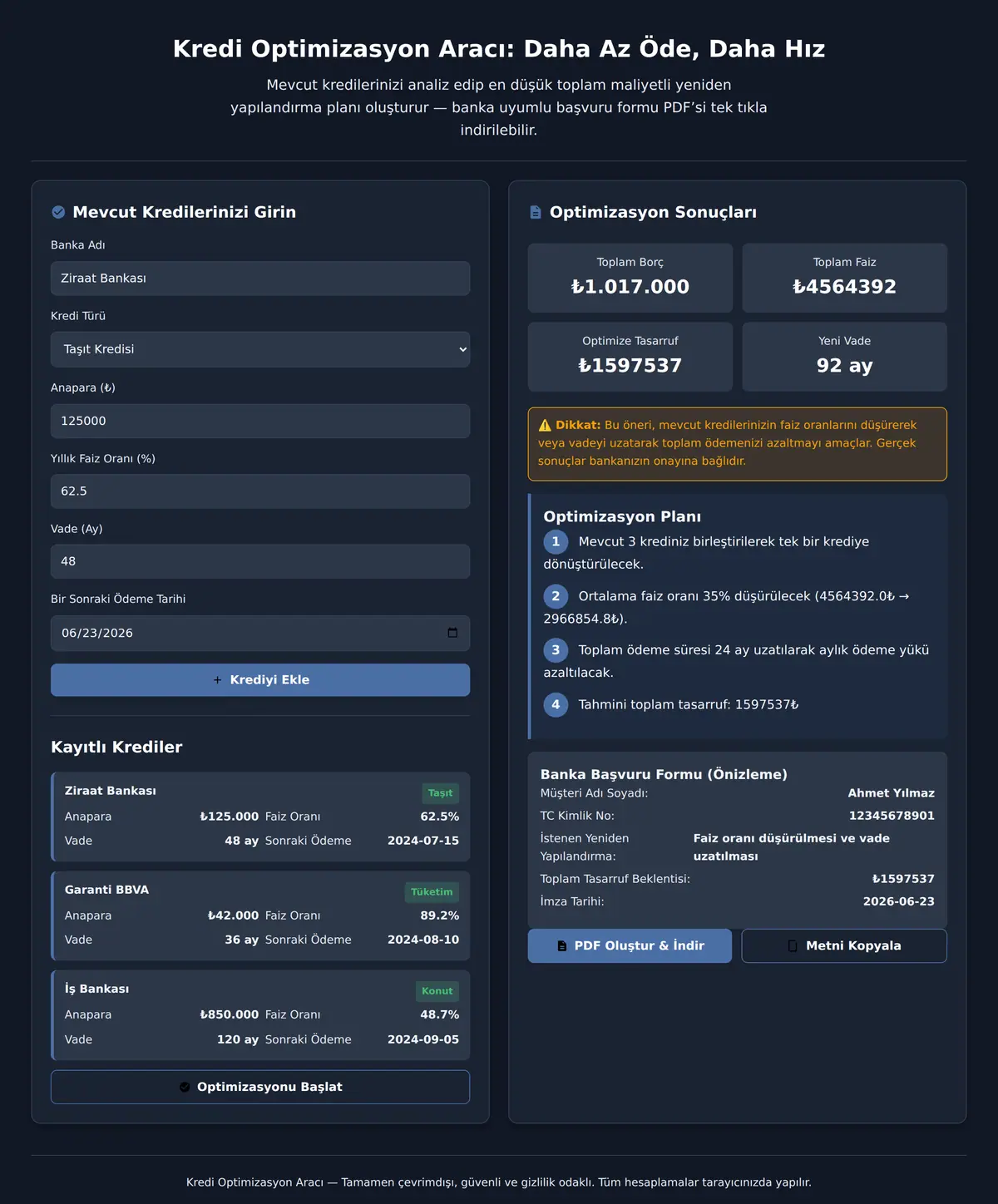 Kredi Optimizasyon Aracı: Daha Az Öde, Daha Hız ekran görüntüsü 3