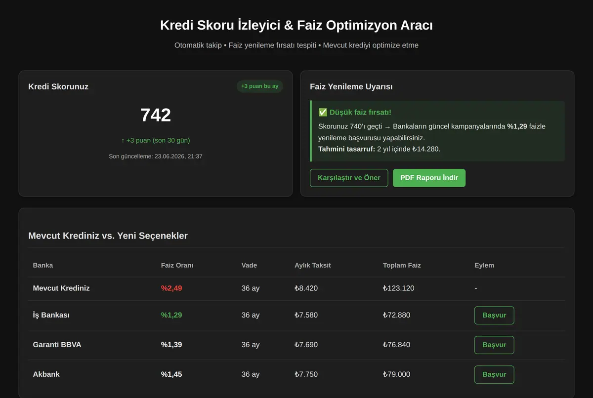 Kredi Skoru İzleyici & Faiz Optimizasyon Aracı ekran görüntüsü 2