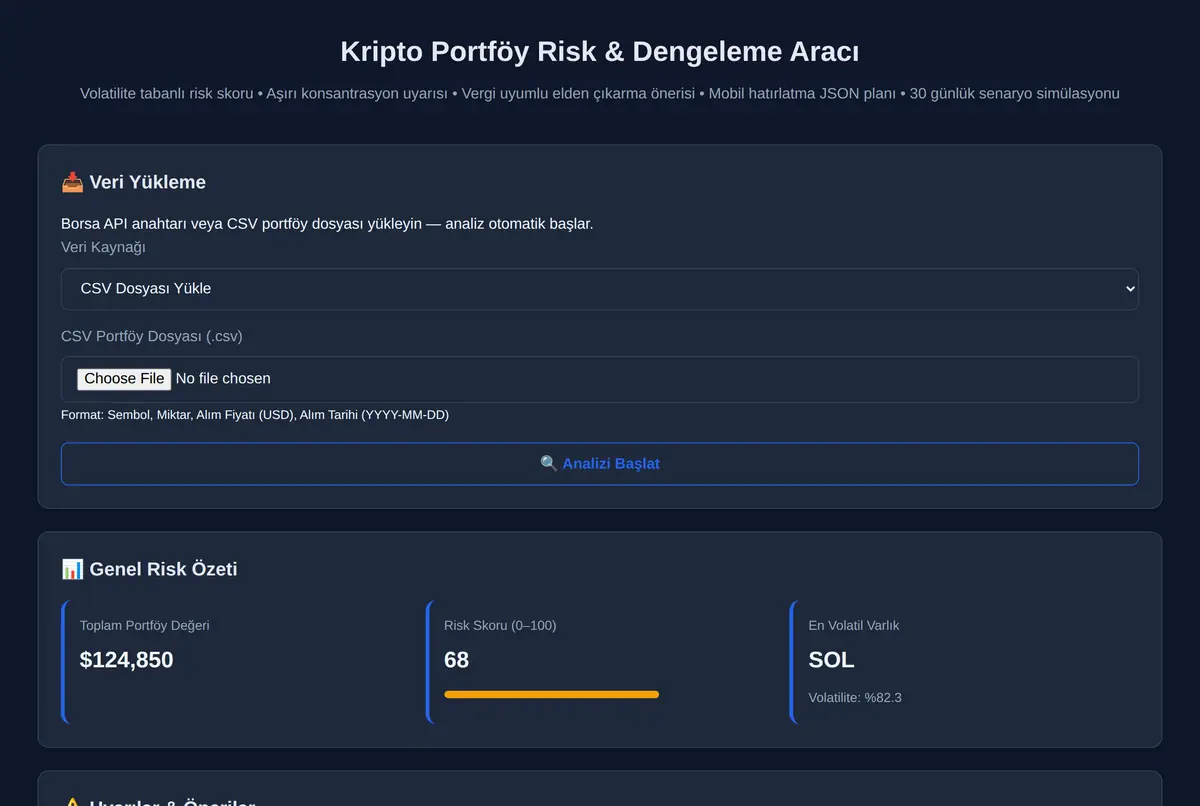 Kripto Portföy Risk & Dengeleme Aracı ekran görüntüsü 2