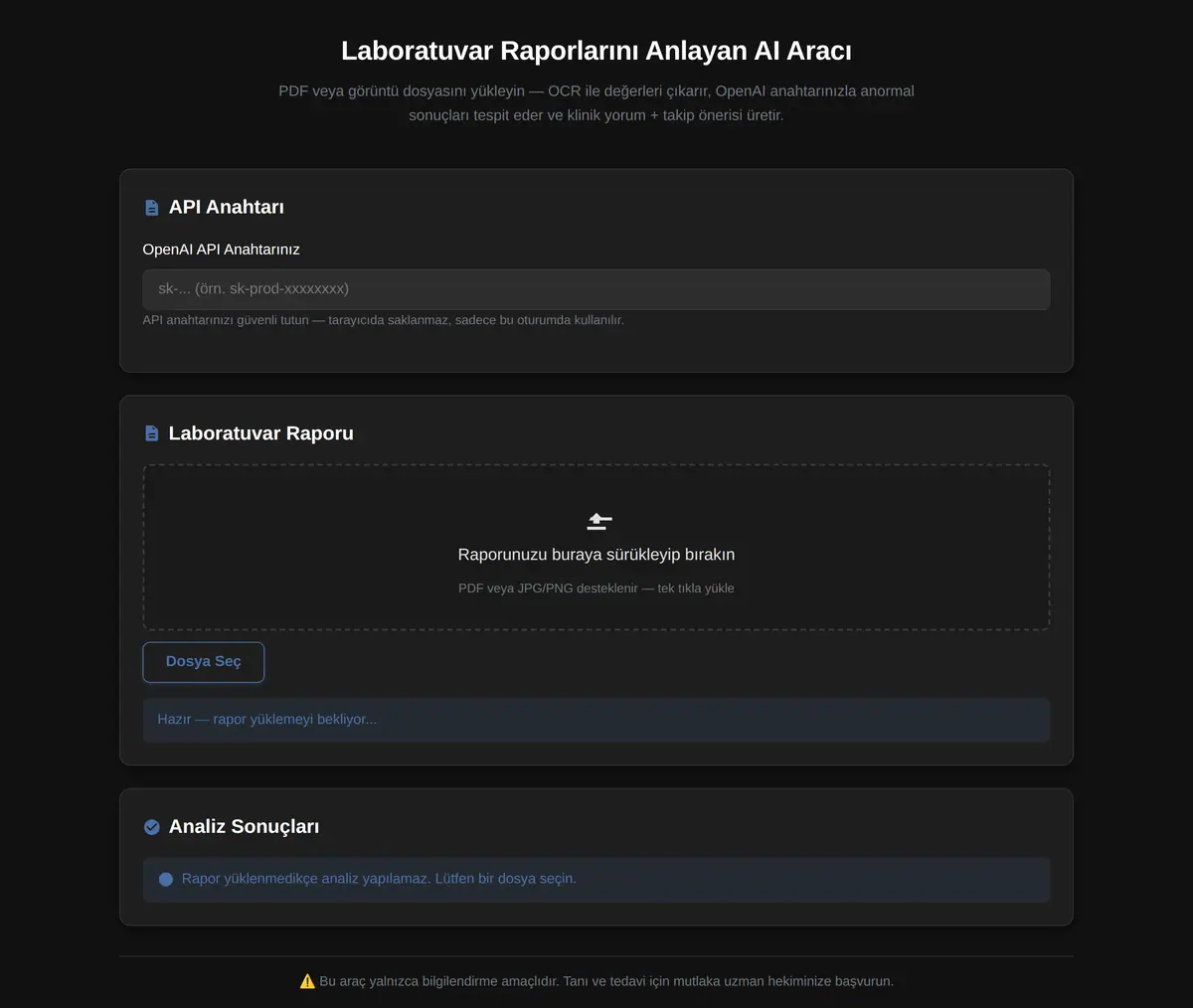 Laboratuvar Raporlarını Anlayan AI Aracı ekran görüntüsü 3