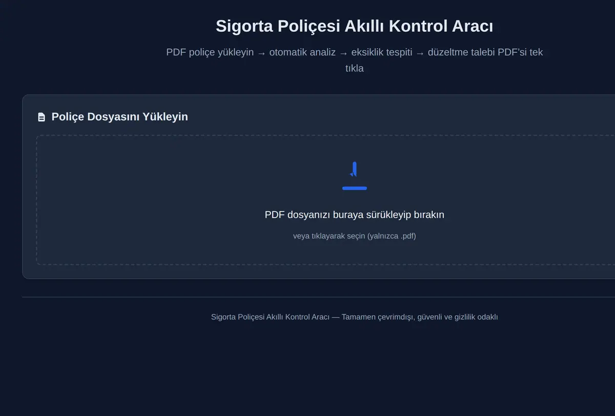 Sigorta Poliçesi Akıllı Kontrol Aracı ekran görüntüsü