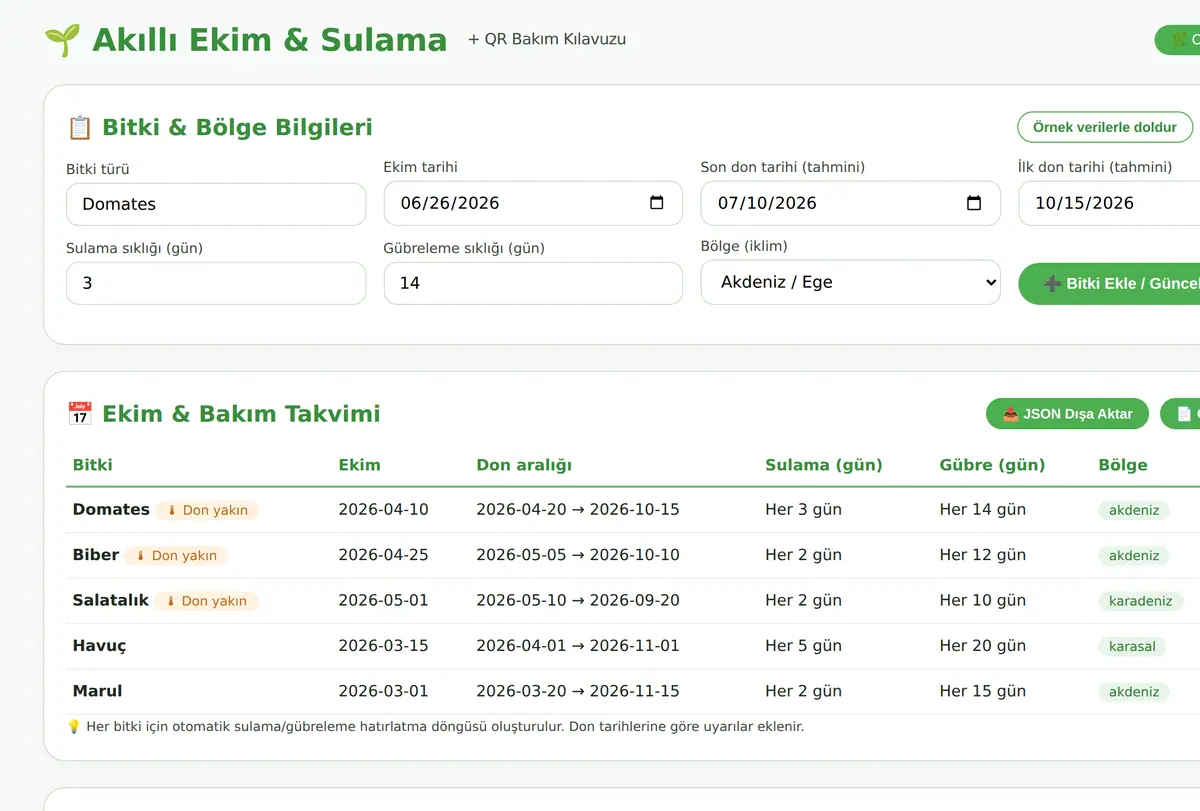 Akıllı Ekim & Sulama Planlayıcı + QR Bakım Kılavuzu ekran görüntüsü