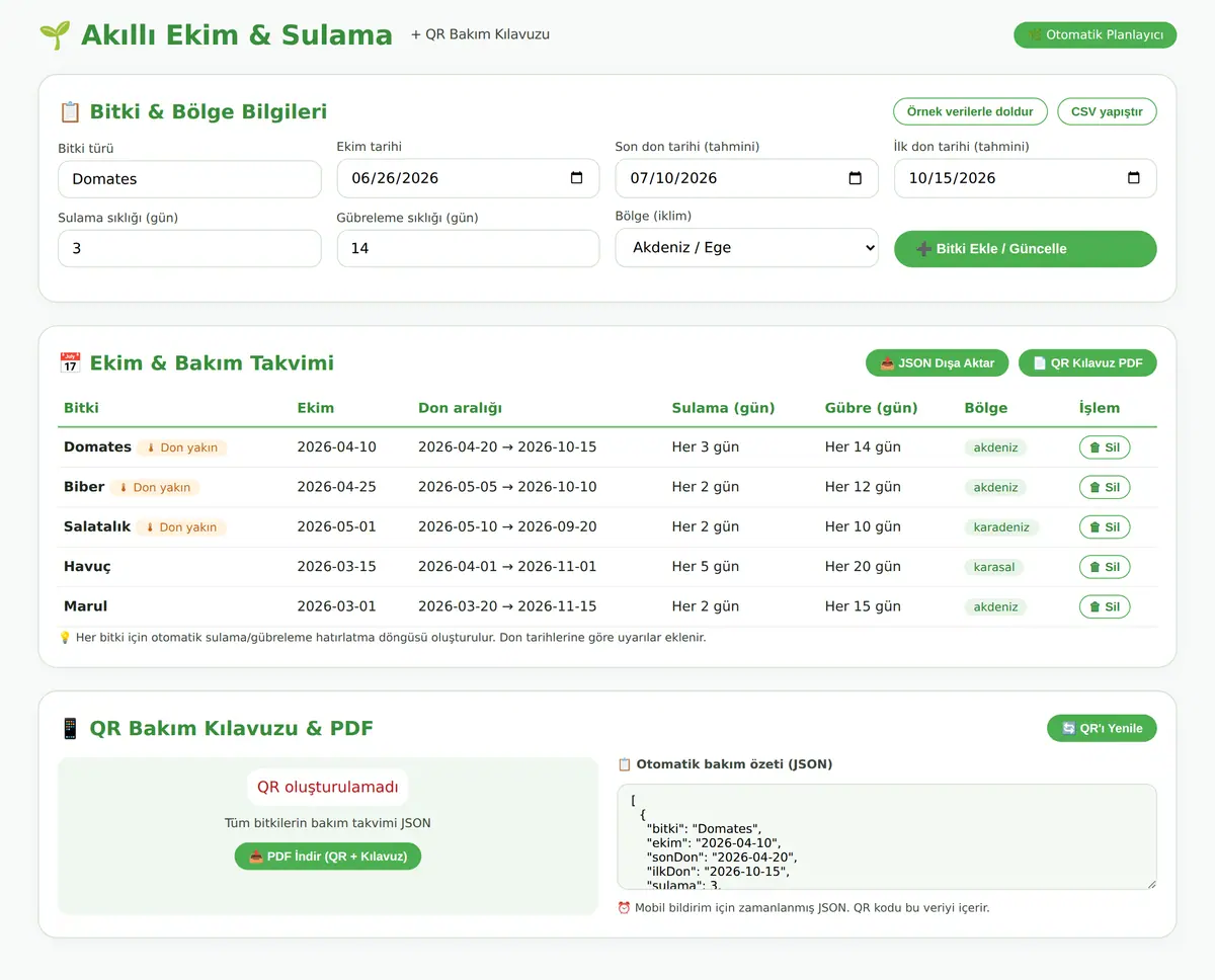 Akıllı Ekim & Sulama Planlayıcı + QR Bakım Kılavuzu ekran görüntüsü 3