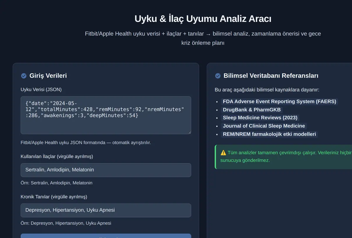 Uyku & İlaç Uyumu Analiz Aracı ekran görüntüsü