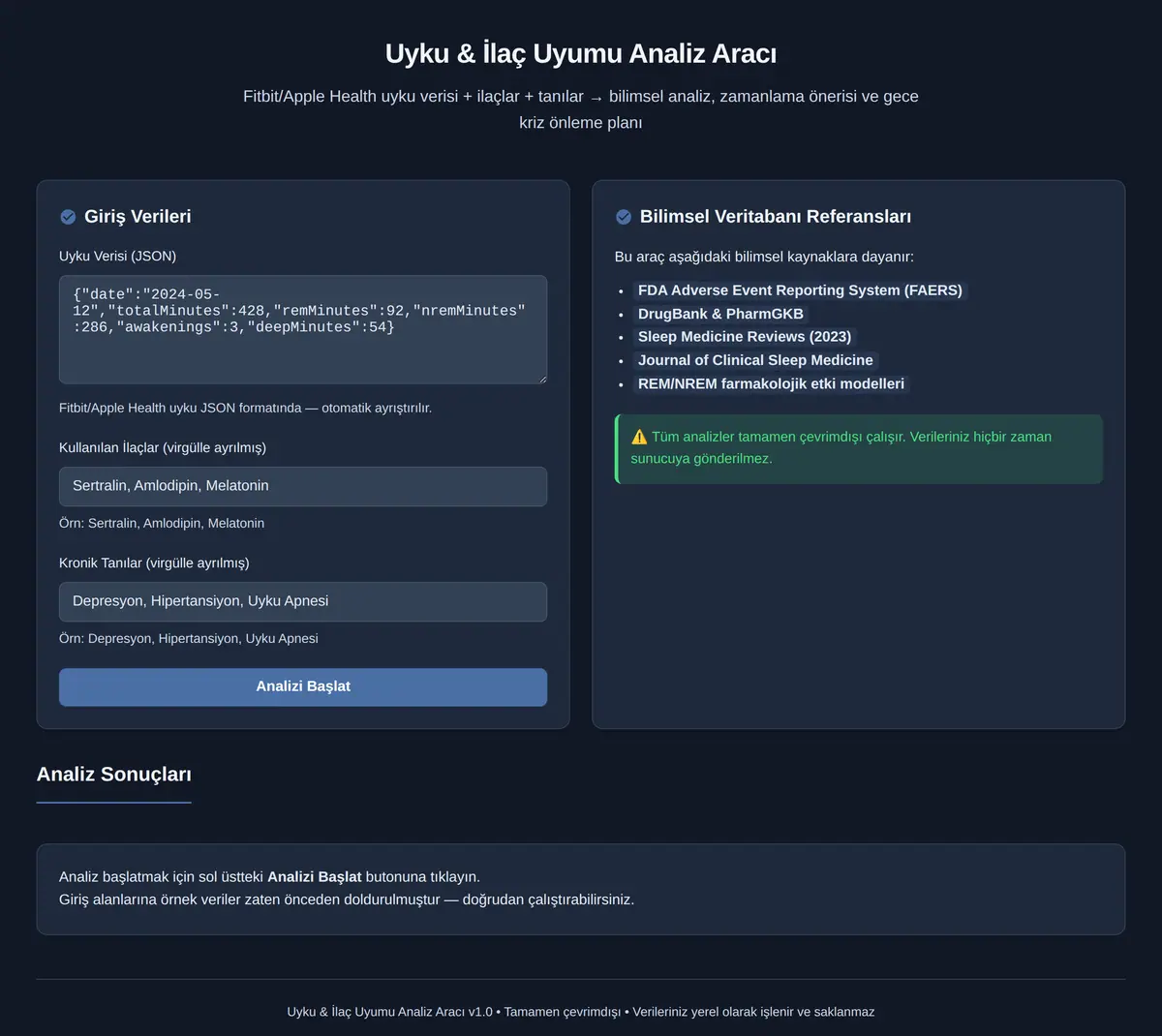 Uyku & İlaç Uyumu Analiz Aracı ekran görüntüsü 3