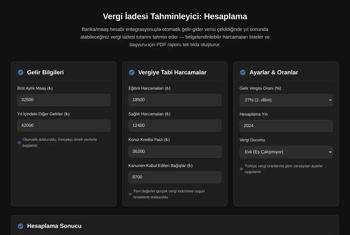 Vergi İadesi Tahminleyici: Hesaplama ekran görüntüsü 2