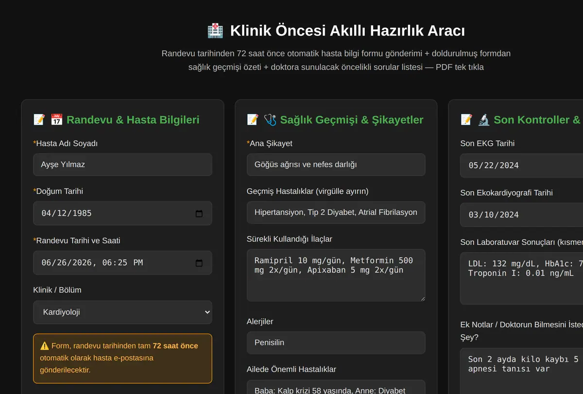 Klinik Öncesi Akıllı Hazırlık Aracı ekran görüntüsü