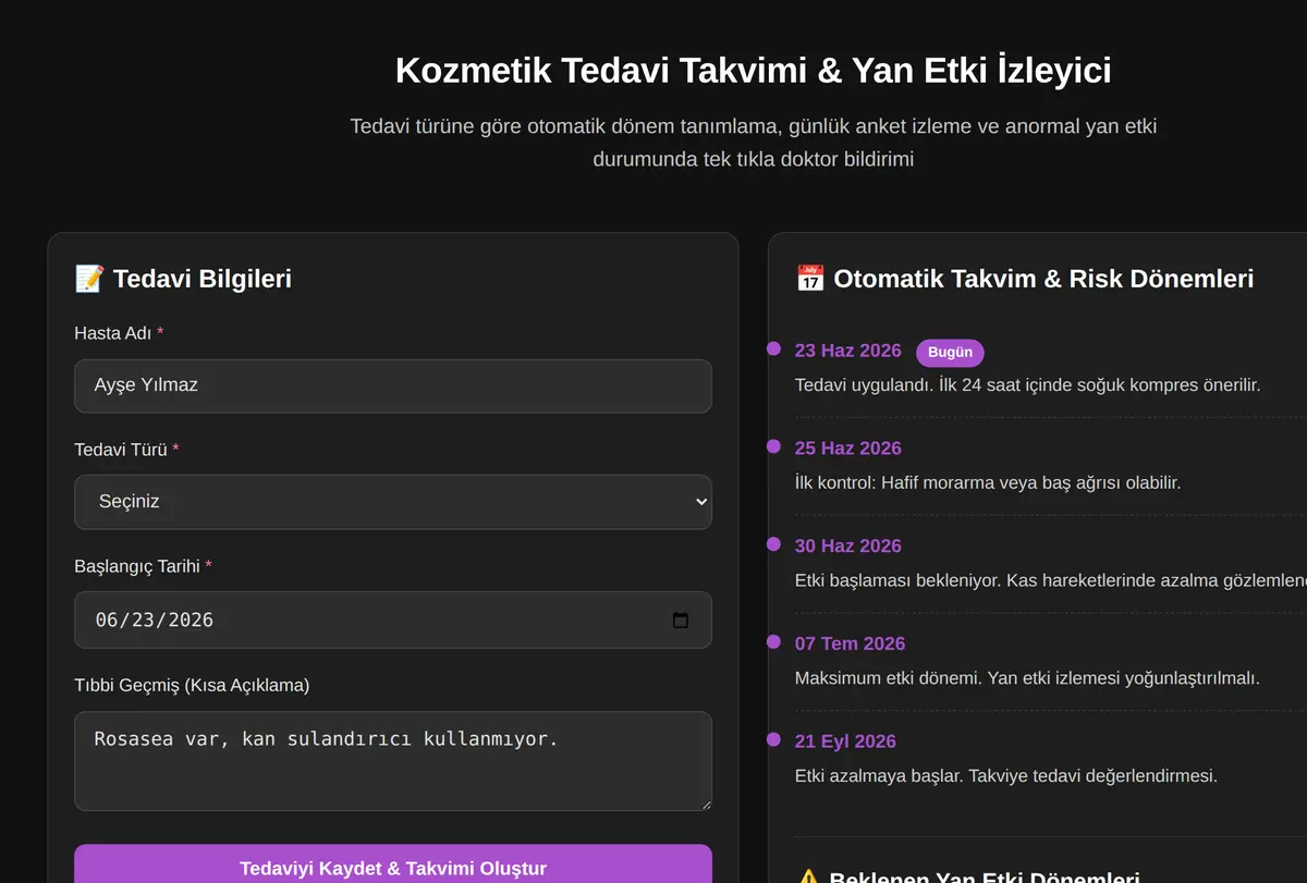 Kozmetik Tedavi Takvimi & Yan Etki İzleyici ekran görüntüsü