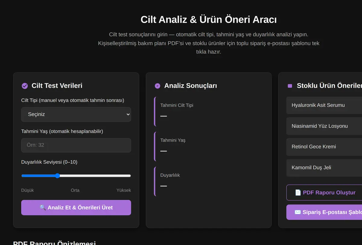 Cilt Analiz & Ürün Öneri Aracı ekran görüntüsü