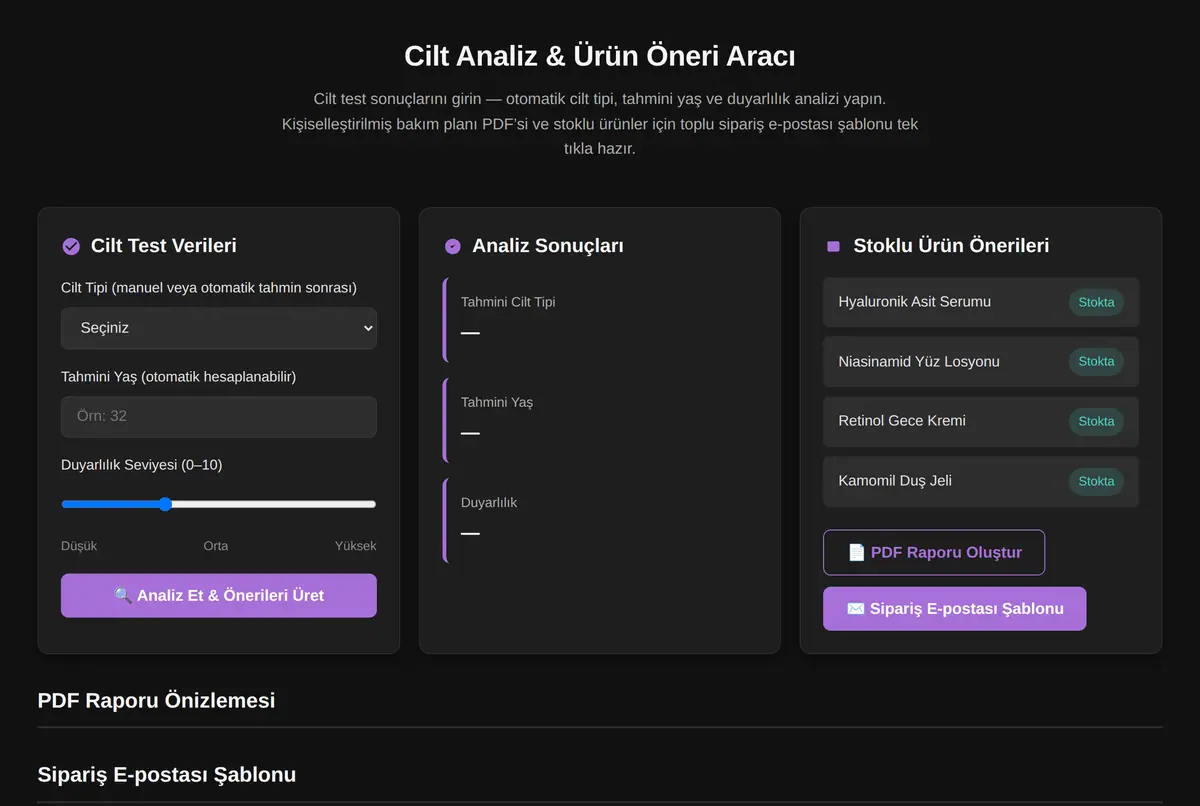 Cilt Analiz & Ürün Öneri Aracı ekran görüntüsü 2