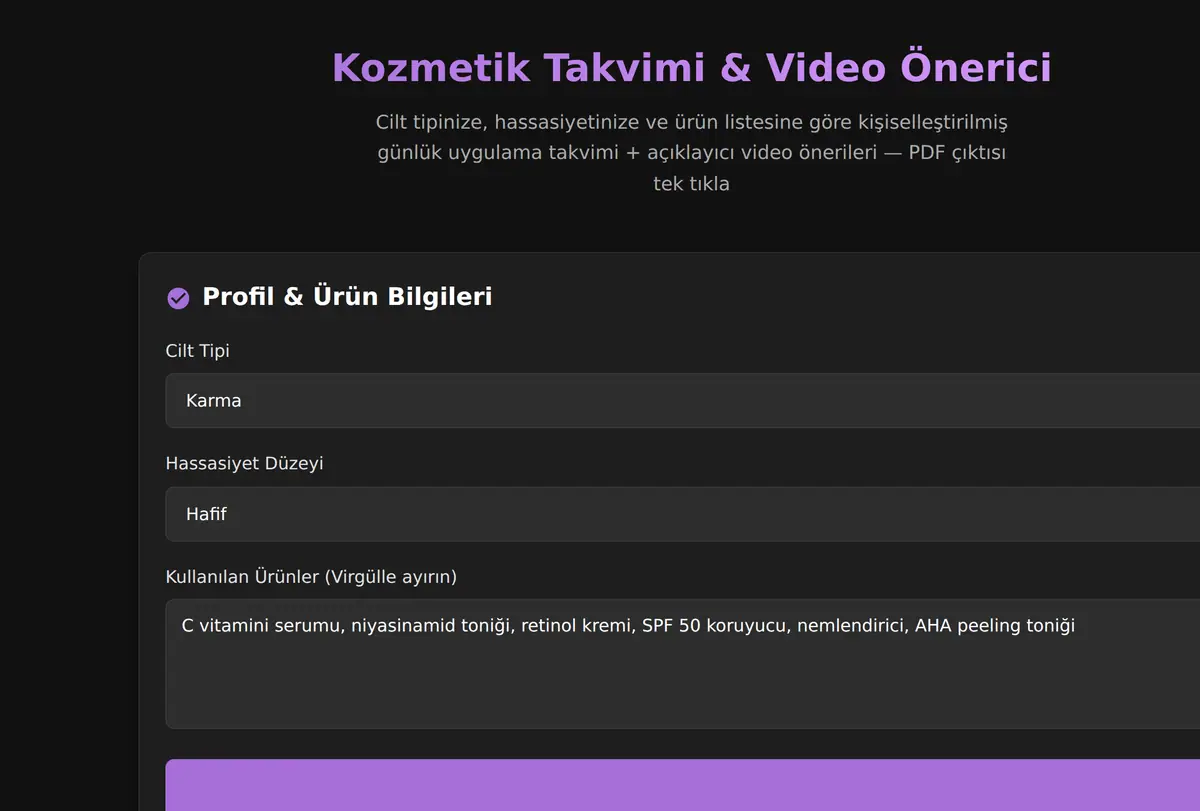Kozmetik Takvimi & Video Önerici ekran görüntüsü
