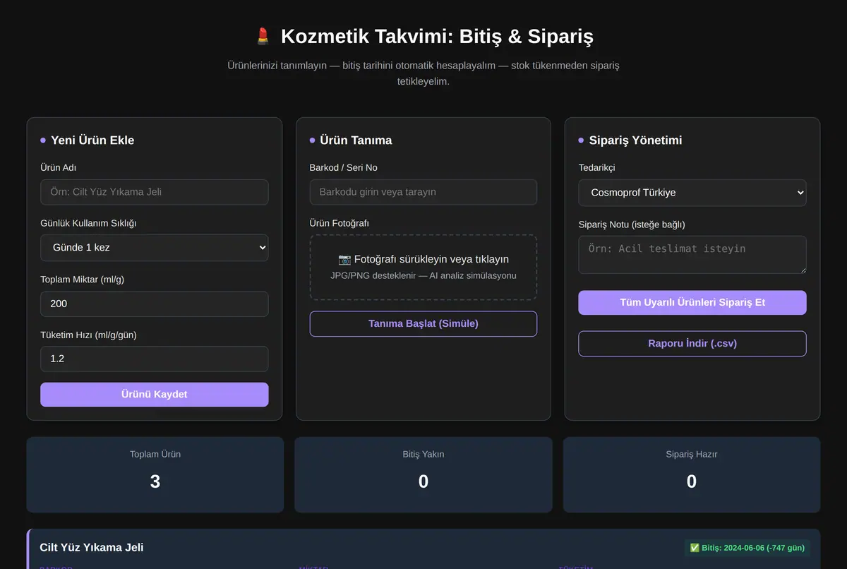 Kozmetik Takvimi: Bitiş & Sipariş ekran görüntüsü 2
