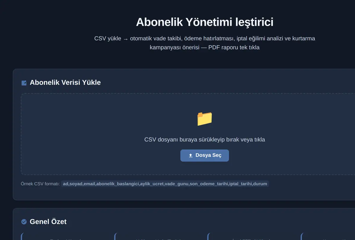 Abonelik Yönetimi leştirici ekran görüntüsü