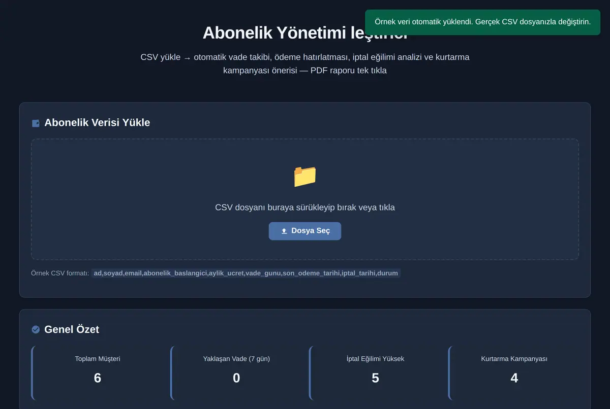Abonelik Yönetimi leştirici ekran görüntüsü 2