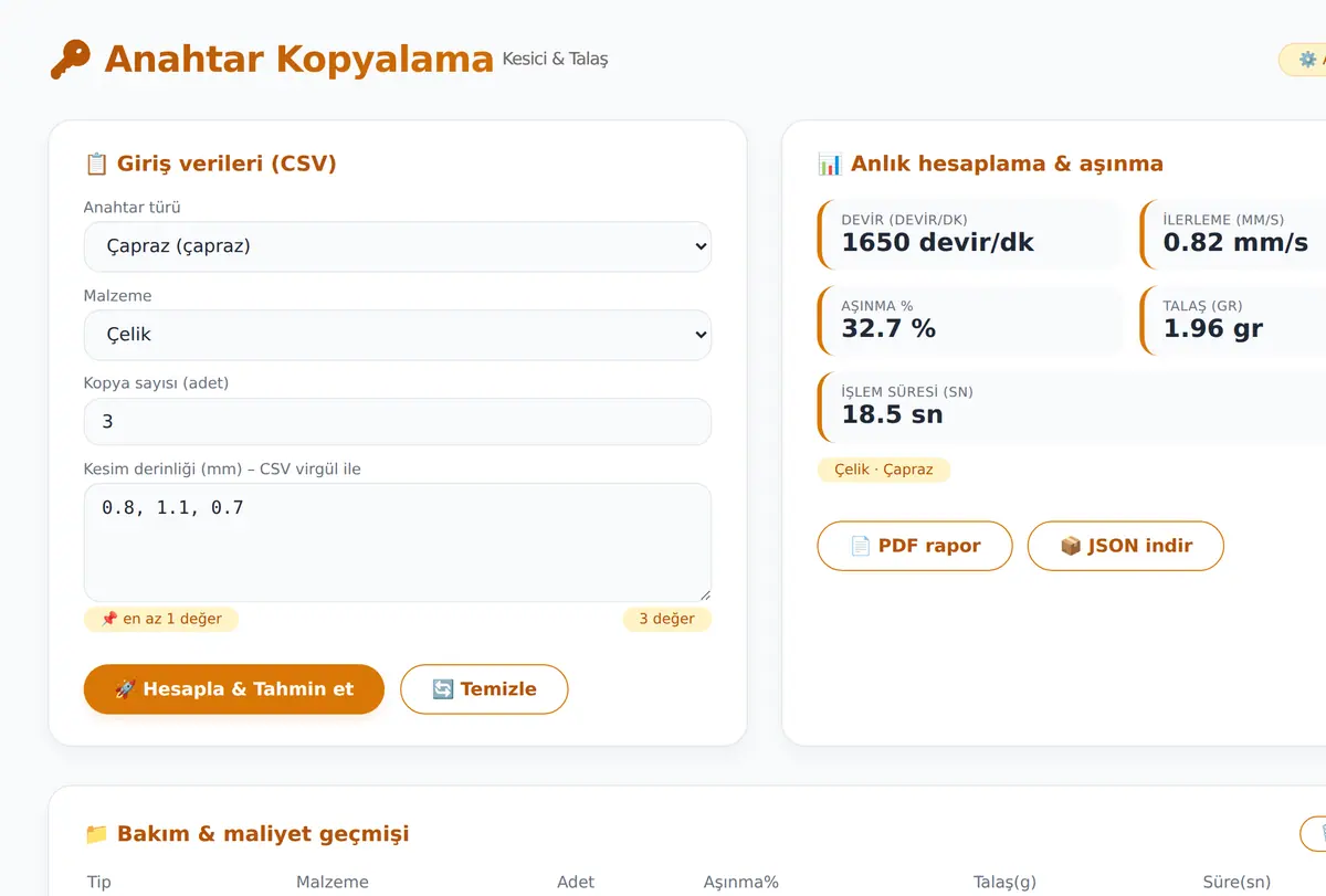 Anahtar Kopyalama Kesici Aşınma ve Talaş ekran görüntüsü
