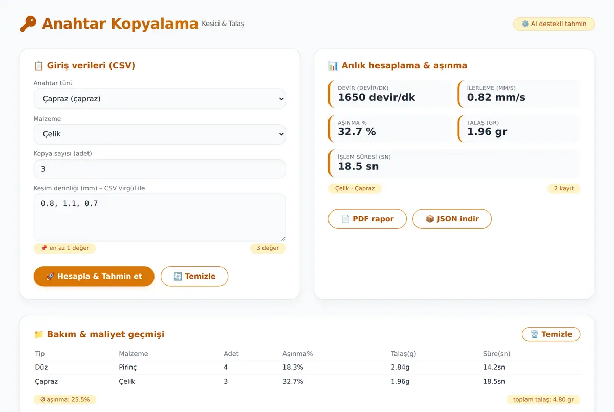 Anahtar Kopyalama Kesici Aşınma ve Talaş ekran görüntüsü 2