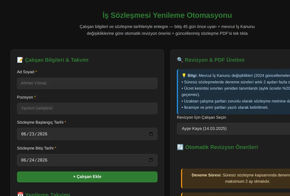 İş Sözleşmesi Yenileme Otomasyonu ekran görüntüsü