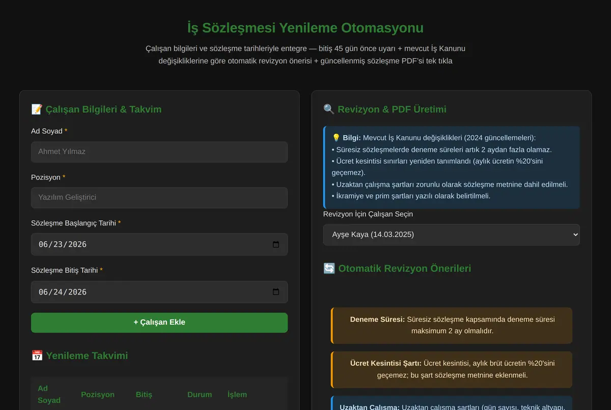 İş Sözleşmesi Yenileme Otomasyonu ekran görüntüsü 2