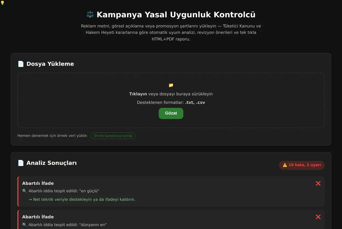 Kampanya Yasal Uygunluk Kontrolcü ekran görüntüsü 2