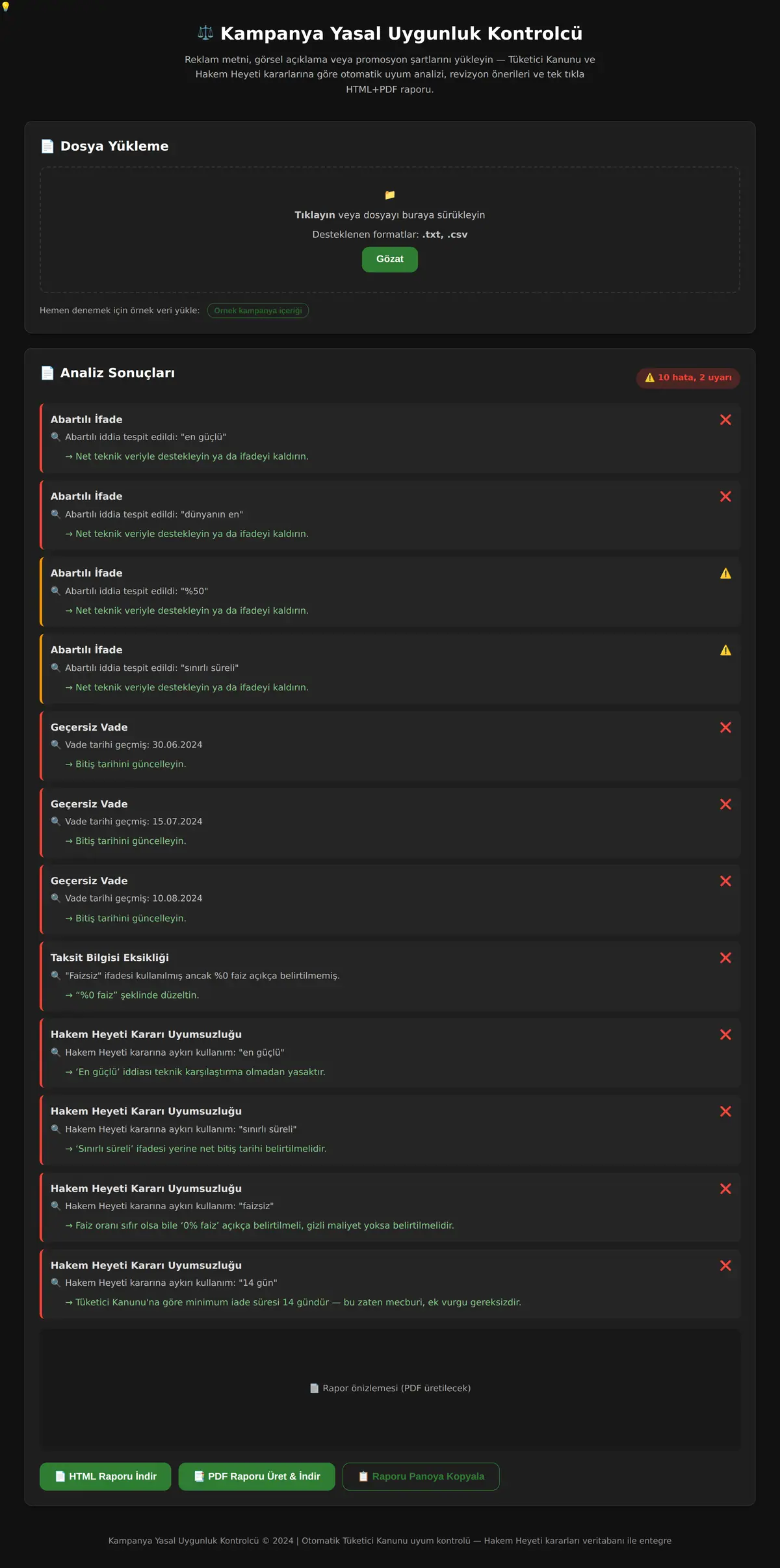 Kampanya Yasal Uygunluk Kontrolcü ekran görüntüsü 3