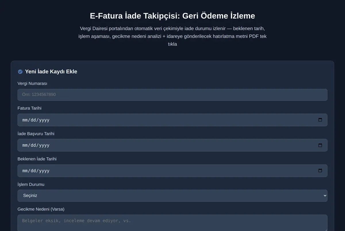 E-Fatura İade Takipçisi: Geri Ödeme İzleme ekran görüntüsü 2