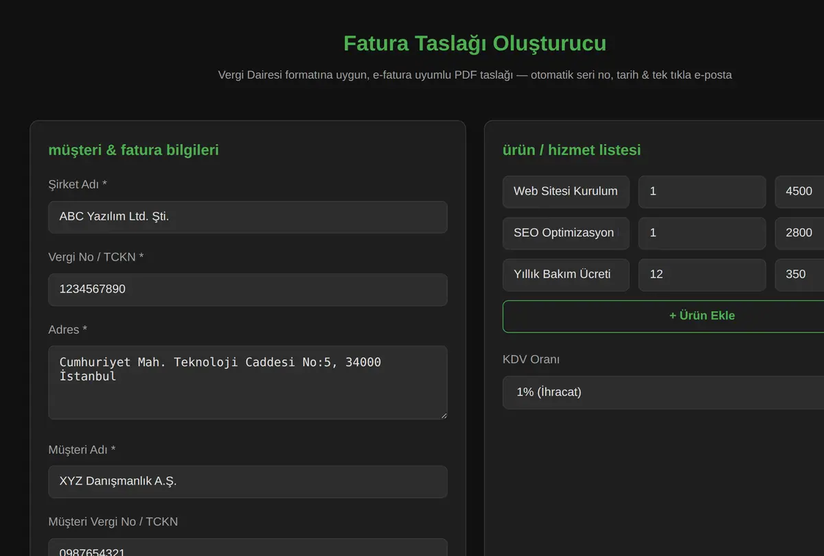 Fatura Taslağı Oluşturucu ekran görüntüsü
