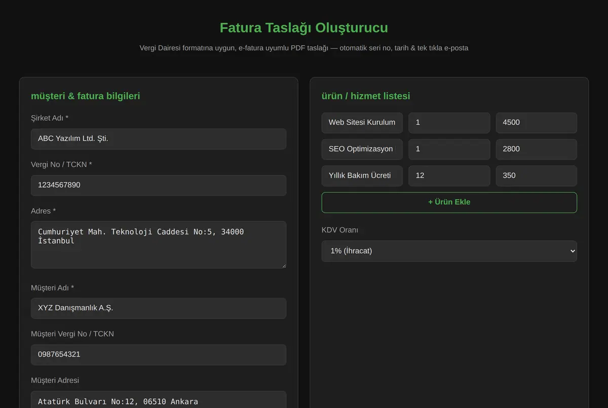 Fatura Taslağı Oluşturucu ekran görüntüsü 2
