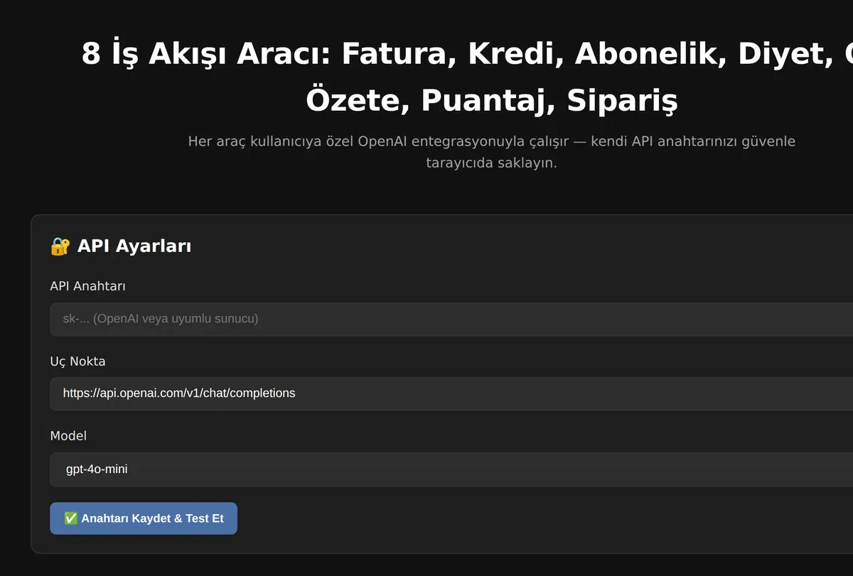 8 İş Akışı Aracı: Fatura, Kredi, Abonelik, Diyet, QR, Özete, Puantaj, Sipariş ekran görüntüsü