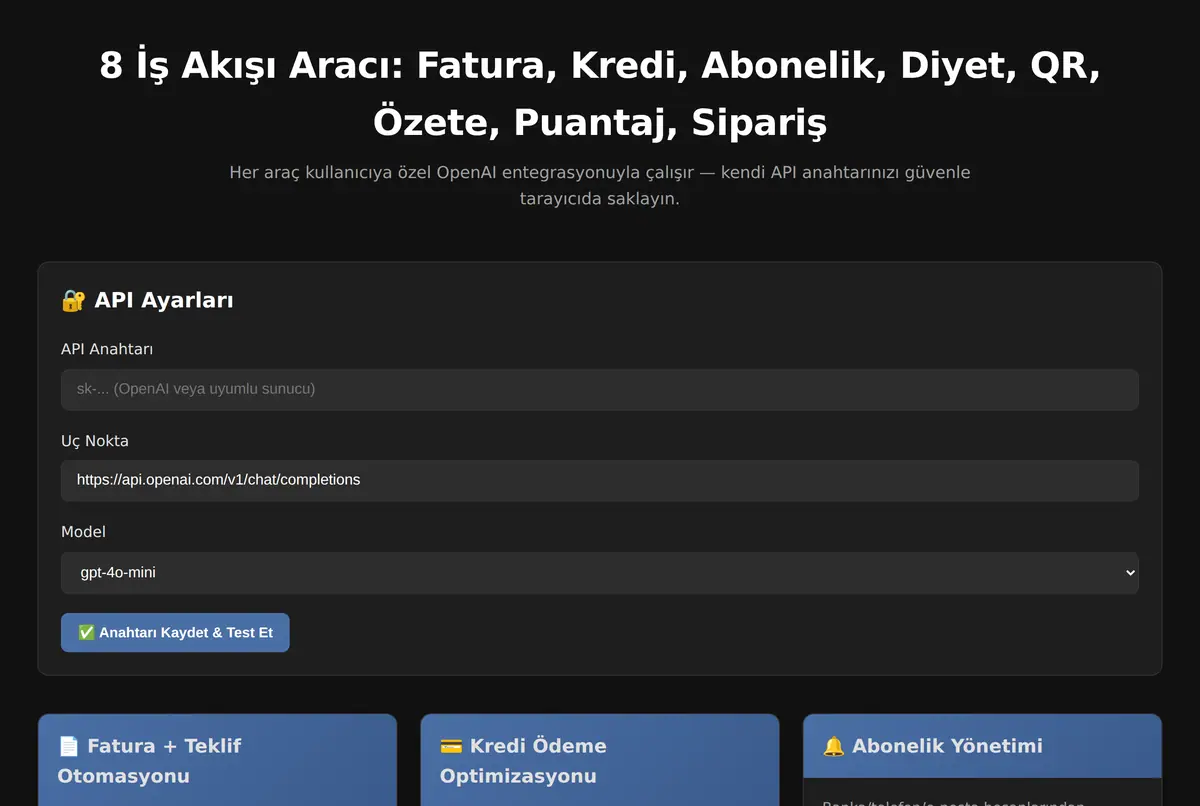 8 İş Akışı Aracı: Fatura, Kredi, Abonelik, Diyet, QR, Özete, Puantaj, Sipariş ekran görüntüsü 2