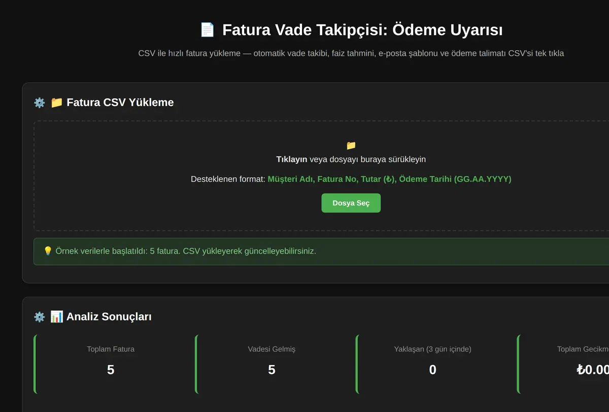 Fatura Vade Takipçisi: Ödeme Uyarısı ekran görüntüsü