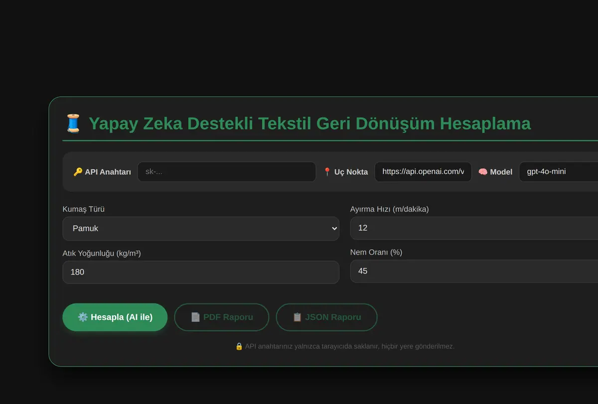 Yapay Zeka Destekli Tekstil Geri Dönüşüm Hesaplama ekran görüntüsü